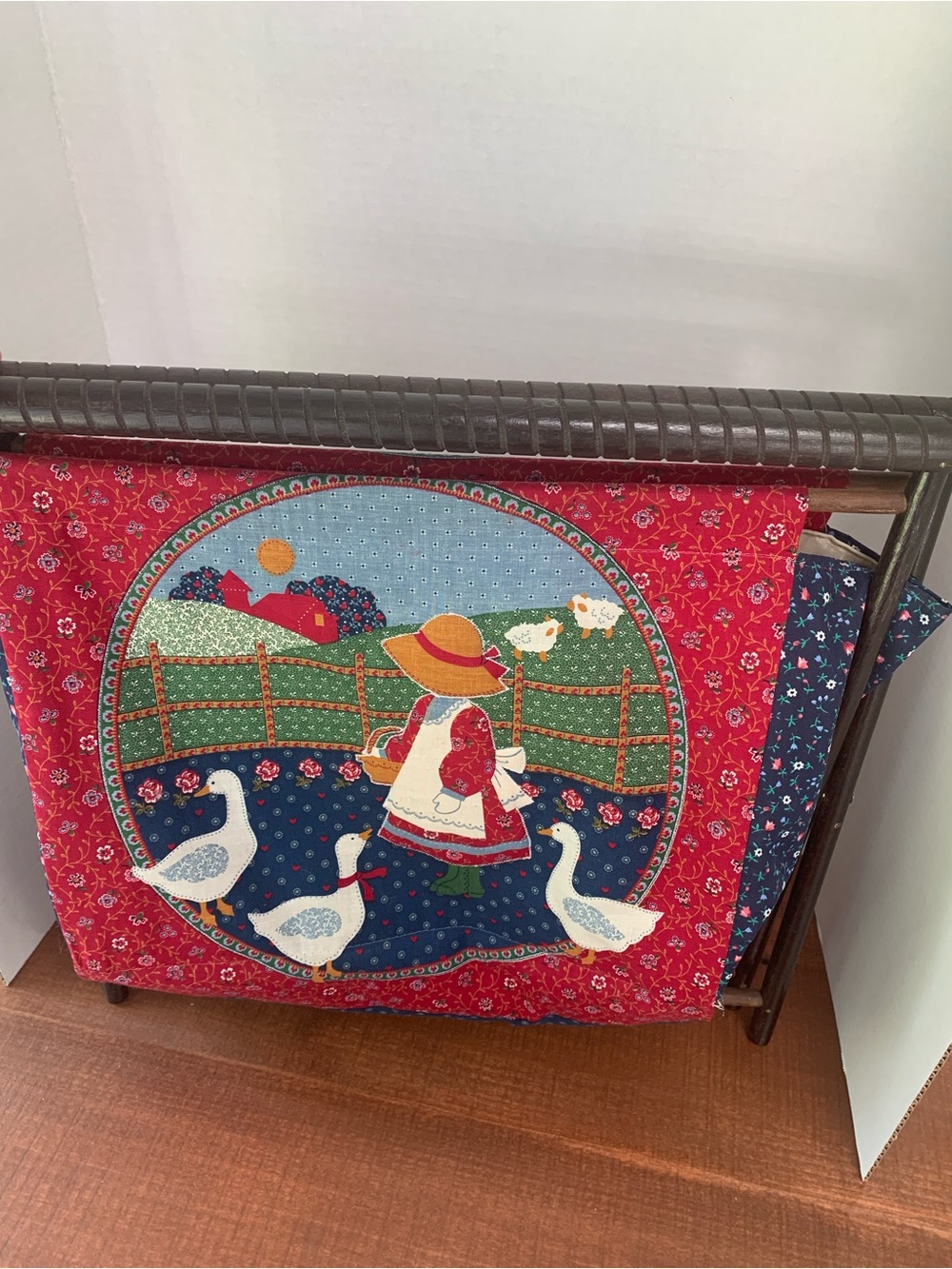 Vintage Grandmacore Cottage Core Girl with Geese Folding Sewing Yarn Caddy EUC - Picture 13 of 14